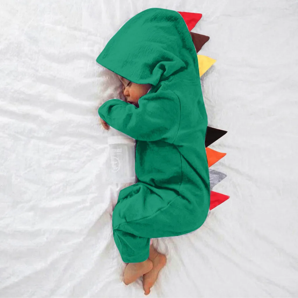 Newborn Infant Baby Romper Boy Girls Dinosaur Style Patchwork Romper Jumpsuit Hooded Outfits Autumn Winter Baby Onesie Clothes