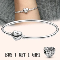 2021 new 925 sterling silver top sale moments heart clasp bangle bracelet fit charms beads pendant for women jewelry gift