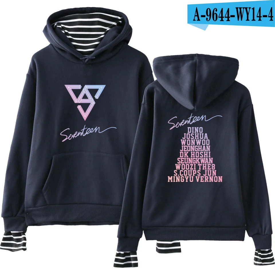 navy blue Новая мода Seventeen; Кей-Поп толстовки с капюшоном и свитшоты для пары с капюшоном женские обманка шт K поп одежда в стиле «хип-хоп» в уличном стиле - Цвет: navy blue