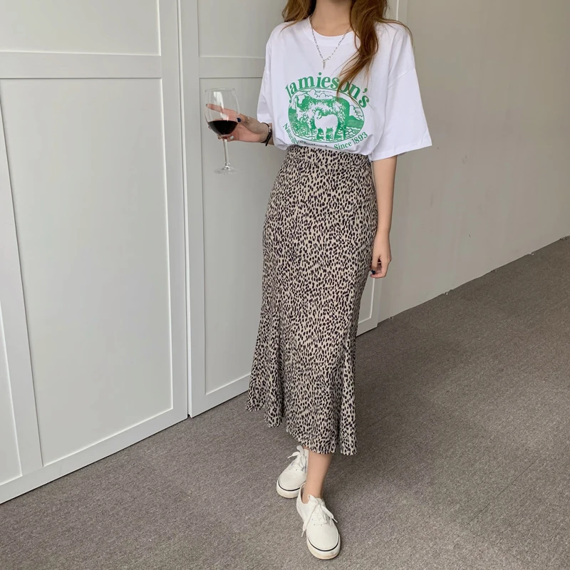 

Summer Women's Leopard Print Skirt Fashion High Waist Fishtail Skirt 2021 Female Clothing