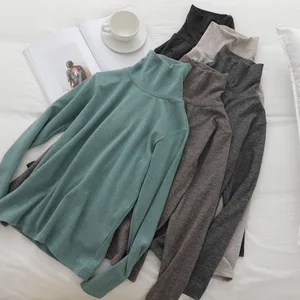 Топ женский зимний однотонный с высоким воротником и длинным рукавом