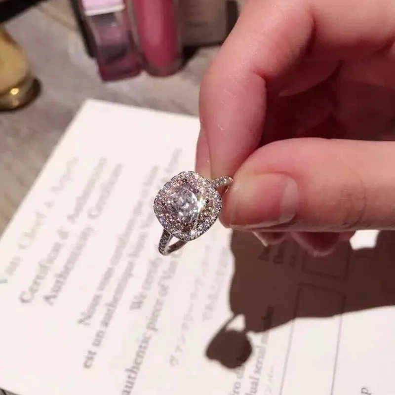 Size 4-10 Deluxe Jewelry Real 925 Sterling Silver Round Cut White&ampPink 5A Cubic Zirconia Pave CZ Party Promise Wedding Ring Set |