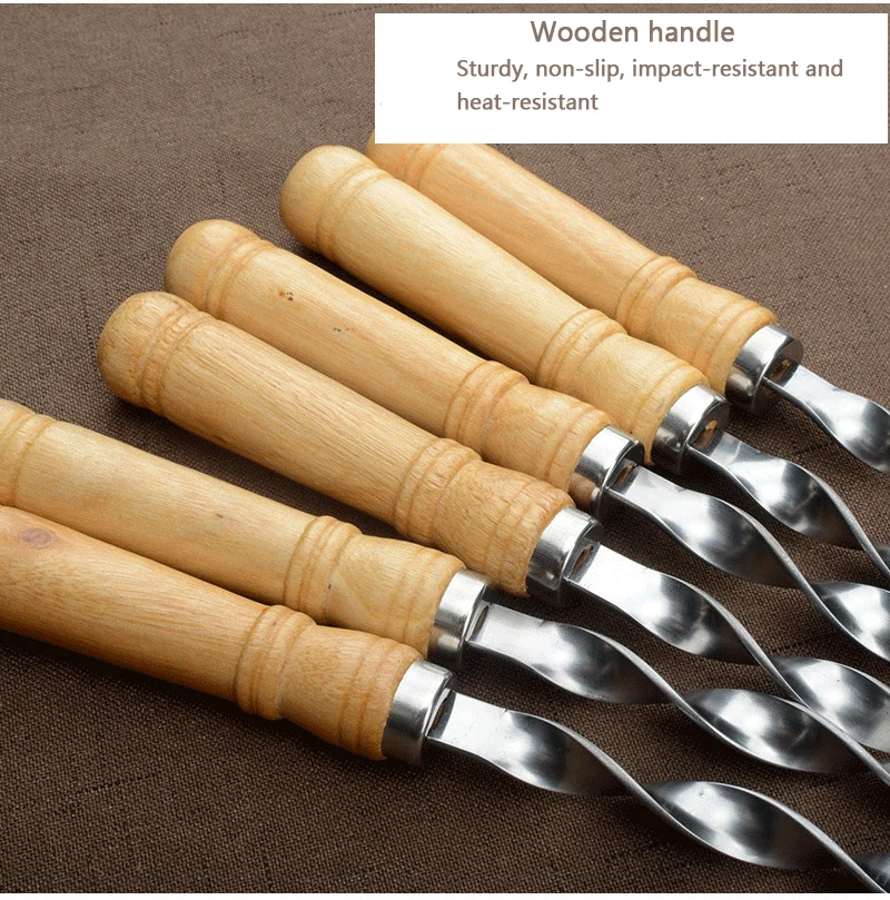 6 шт. на открытом воздухе Нержавеющая сталь вилка для барбекю с деревянной ручкой
