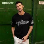 KUEGOU 2022 летняя хлопковая черная футболка с буквенным принтом, Мужская футболка, брендовая футболка, футболка с коротким рукавом, модная одежда, топ 8966