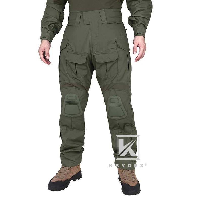 KRYDEX G3 Battlefield Combat Trousers Ranger Green CP Style Tactical Assault BDU Uniform Pants W/ Knee Pads For Military Hunting