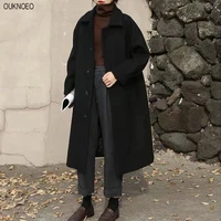women wool blends long coat thickening casual fashion warm all match single breasted slim overcoat turn down collar classic chic