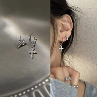 asymmetric fashion zircon crystal cross women stud earrings gothic punk hip hop female piercing dangle earrings party jewelry