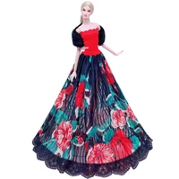 11 5 red floral off shoulder princess lace dress for barbie doll clothes outfits party gown 16 bjd dolls accessories girl toys