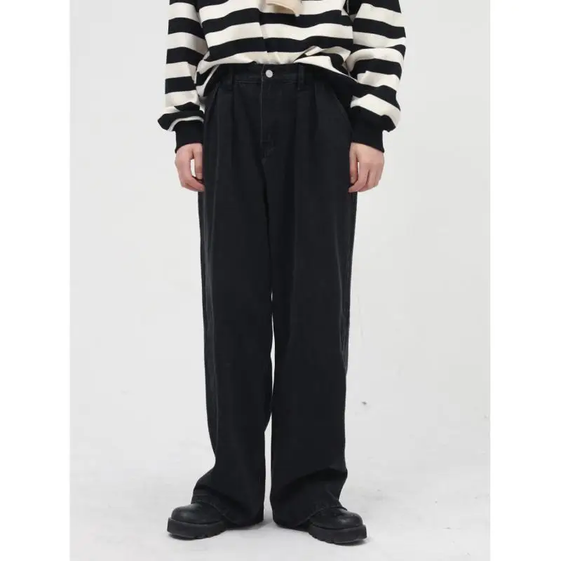 

Поэзия | Новинка на четыре сезона, классические свободные широкие джинсы, мужские Базовые прямые брюки со средней талией, черные