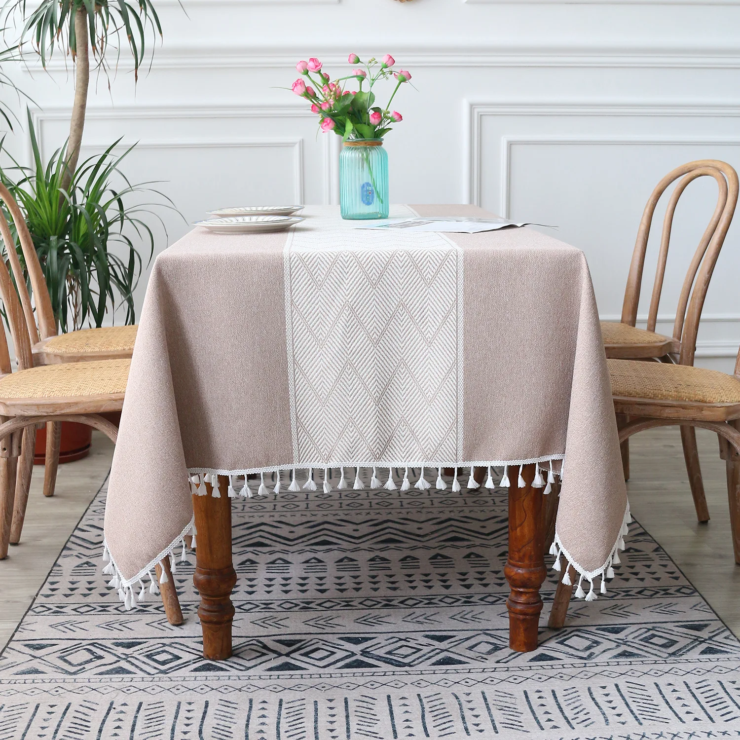 

Nordic ins wind tablecloth striped tassel table cloth square table cloth art hotel home coffee table table cloth mat