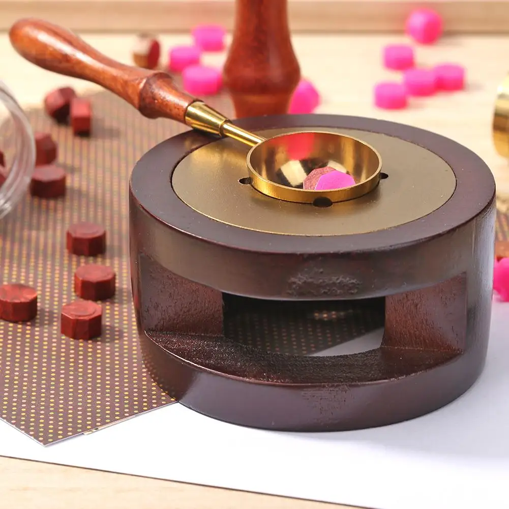 

2021 new Retro Sealing Wax Furnace Stove Pot Wood Handle Sealing Wax Spoon for Wax Sealing Decorative Wax Stamp Craft Gift