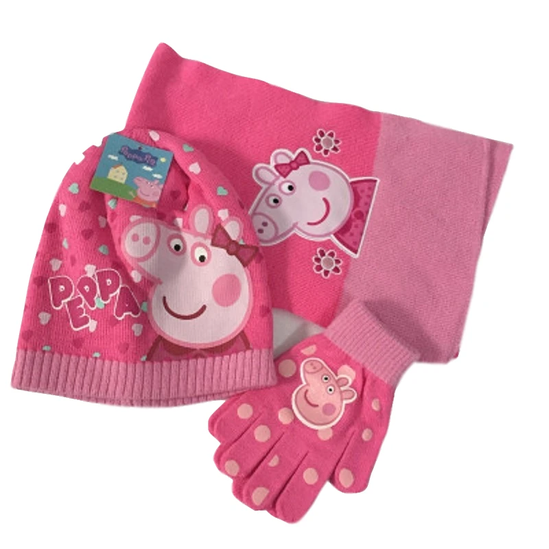B Peppa Pig Peggy трикотажный зимний шарф перчатки вязаная шапка из трех частей модный Джокер ребенок день рождения Рождественский подарок - Цвет: B