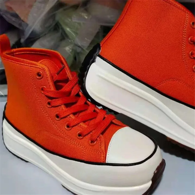 

Женская спортивная обувь на толстой подошве, холщовая обувь с высоким верхом, повседневная обувь Le Fu с вулканизированной подошвой для прогу...