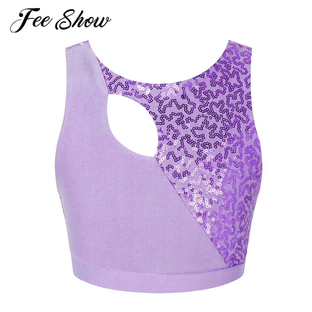 

Kids Sleeveless Shiny Sequins Open Back Dance Tank Crop Top Modern Lyrical Jazz Dance Costumes Girls Gymnastics Ballet Tops