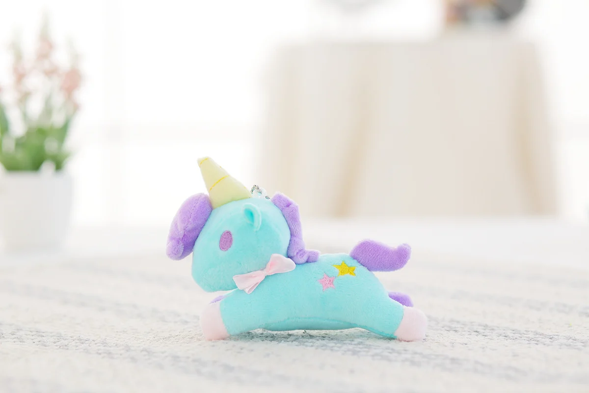 blue lie 1Pcs Unicorn Plush Toy Keychain Plush with Keychain Cute Stuffed Kawaii Cute Baby Doll Key Chain Cute Pendant Small Baby Kid Toy - Цвет: blue lie