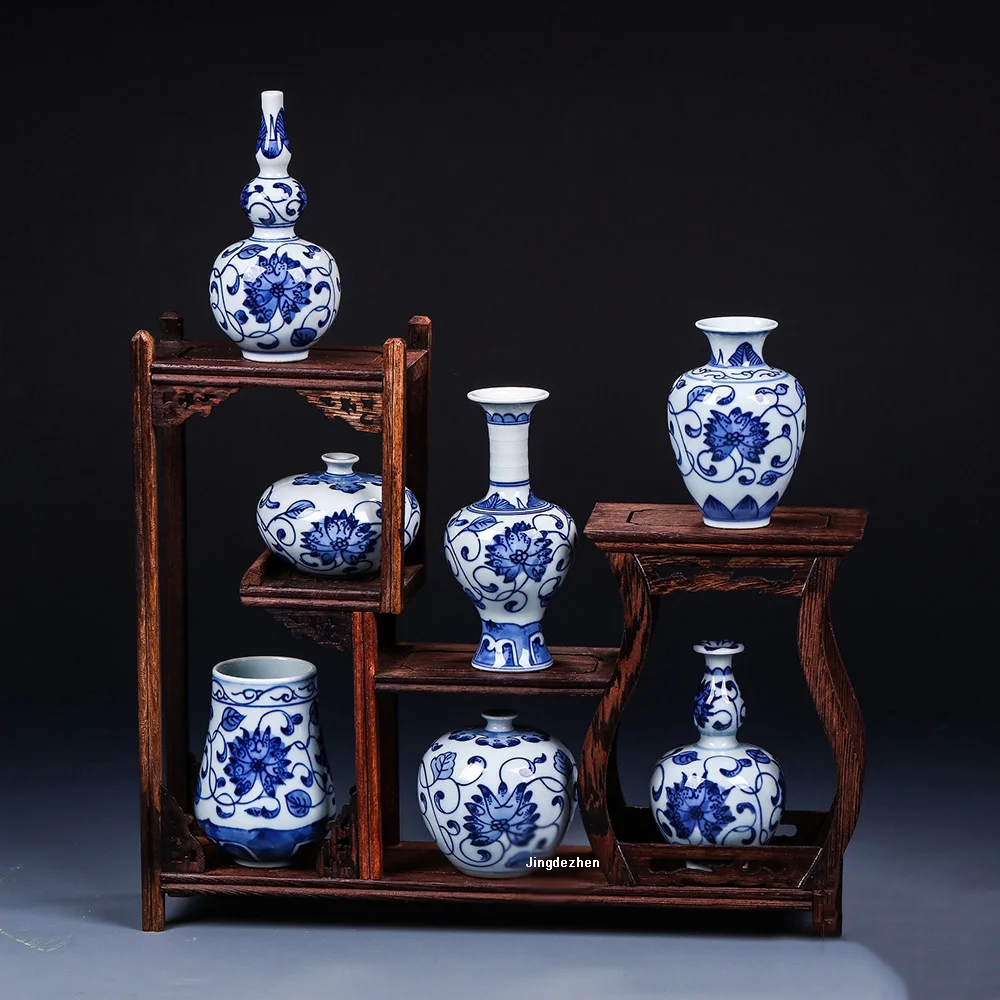Антикварные сине-белые фарфоровые вазы Jingdezhen ручной работы оригинальные