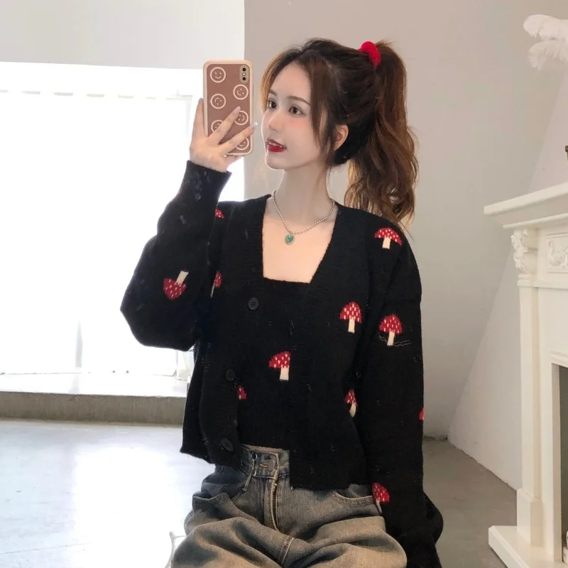 Маленький Вязаный топ в виде грибов кардиган свитер пальто осенне-зимний костюм