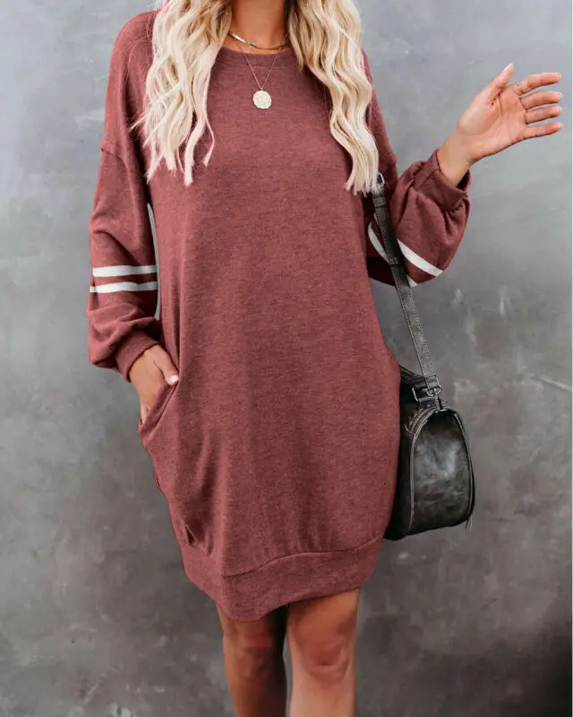 

Womens Long Sleeve Baggy Look Thind Mini Dress Ladies Casual Long Top Sweatshirts