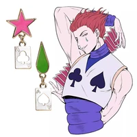 anime hunter x hunter hisoka cosplay earrings pink stars teardrop poker stud earring for women men earring clip jewelry
