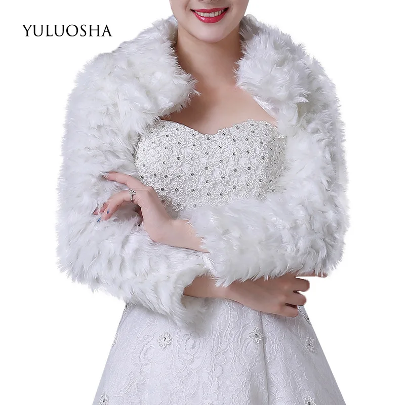 YULUOSHA 2020 свадебное пальто с длинным рукавом плюшевая шаль бежевое платье из
