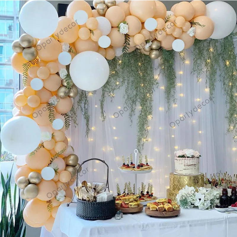 

150pcs Baby Shower Balloon Garland Decoration Birthday Girl White Cream Peach Balloons Metallic Gold Ballon Wedding Decor Home