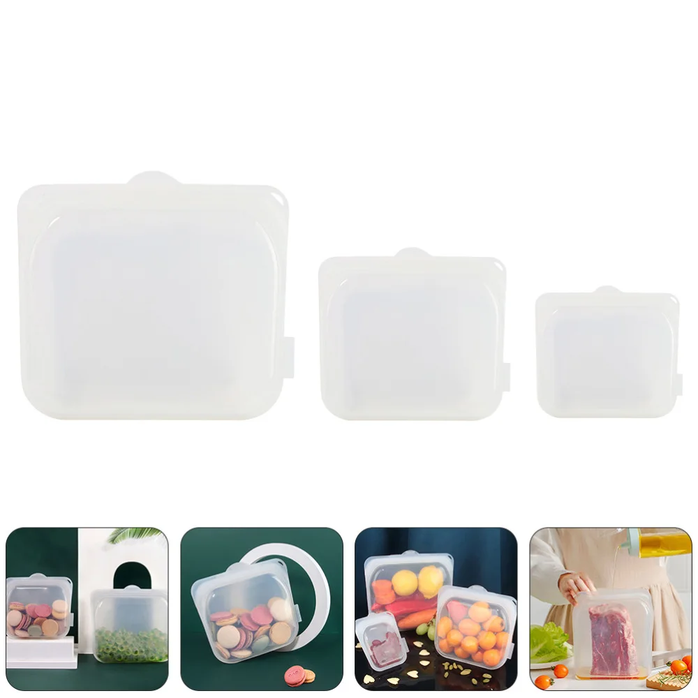 

3Pcs Reusable Silicone Food Fresh-keeping Bags Self-sealing Freezer Bags (White)
