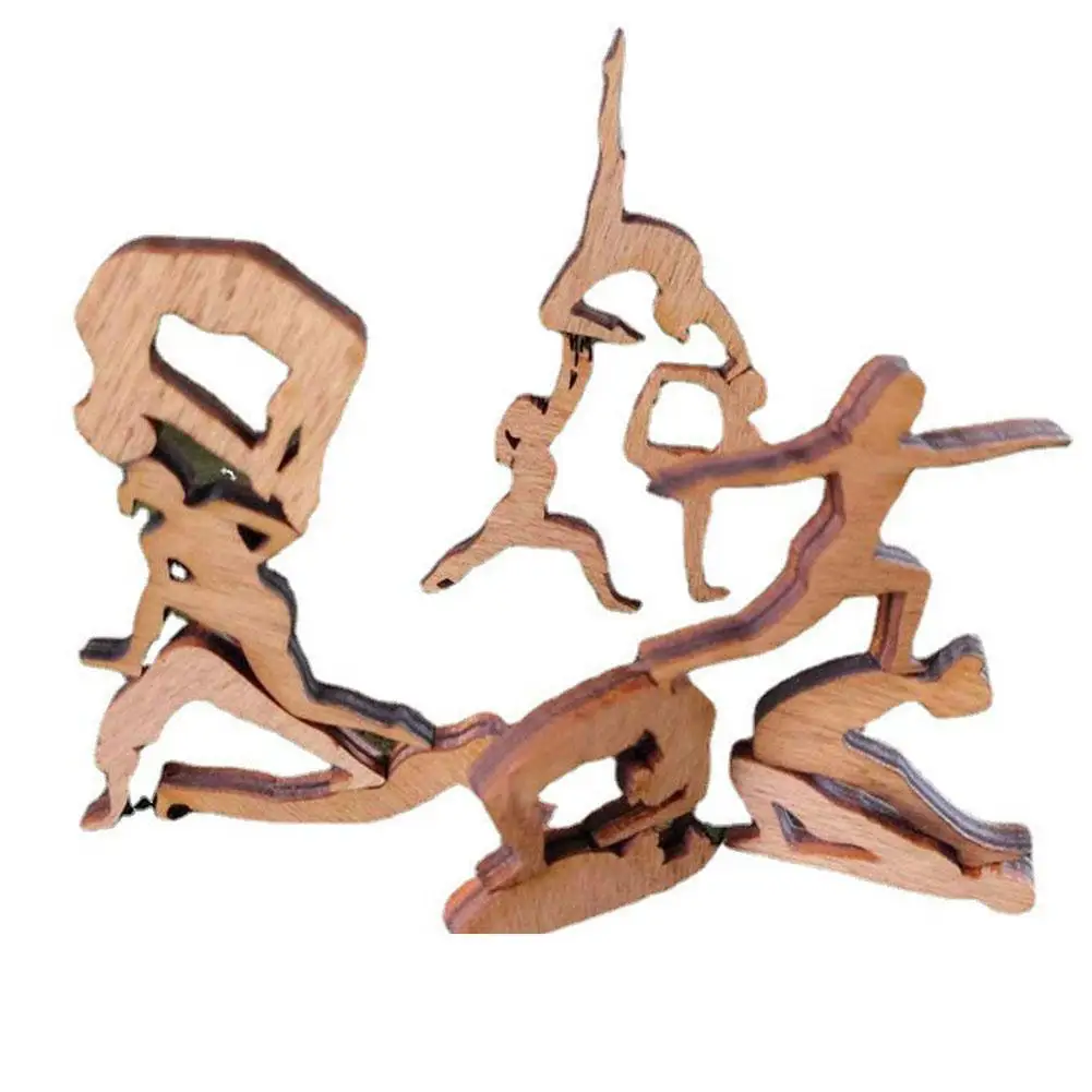 

Desktop Yoga Mini Wooden Dolls Cat-shaped Dolls Gift For Yoga Lovers 3D Assembling Building Blocks