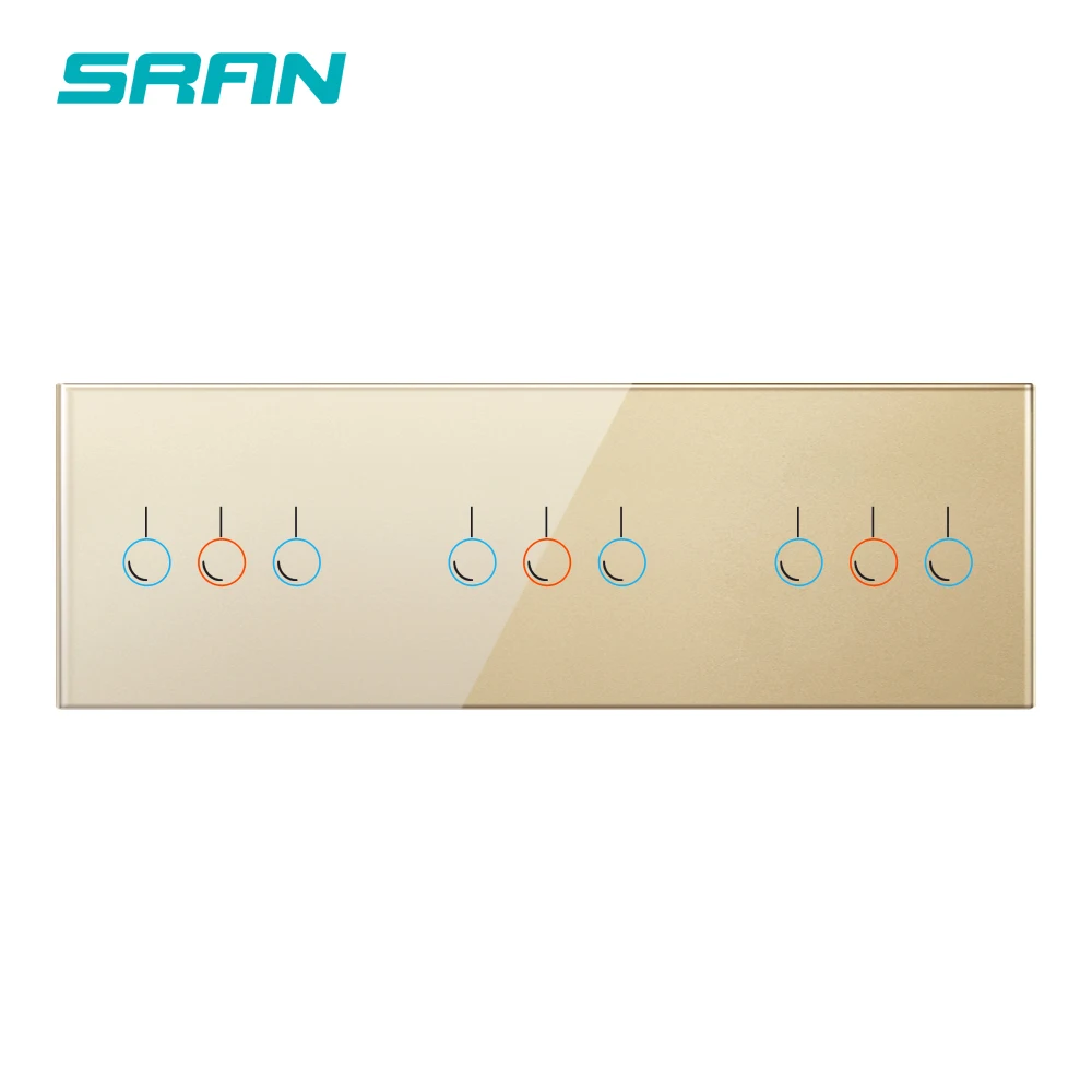 SRAN UK настенный 9 бандажный переключатель полоса белый закаленное стекло материал