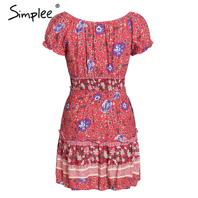 Женское летнее короткое платье Simplee, из двух частей, элегантный винтажный пляжный мини-сарафан с цветочным принтом, оборками и открытыми плечами