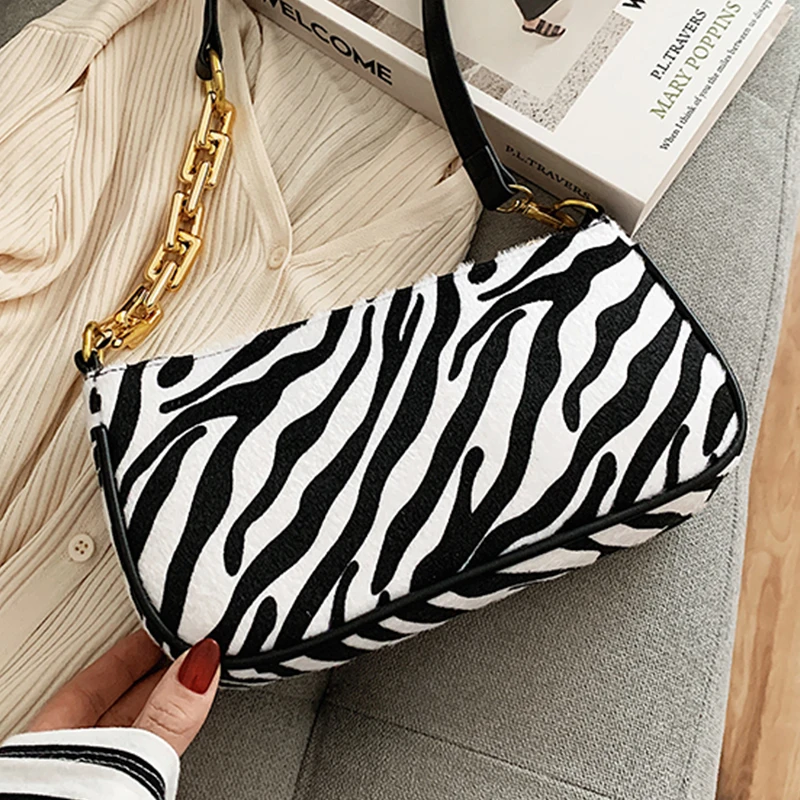Женская бархатная сумка через плечо с принтом зебры зимняя модная дизайнерская