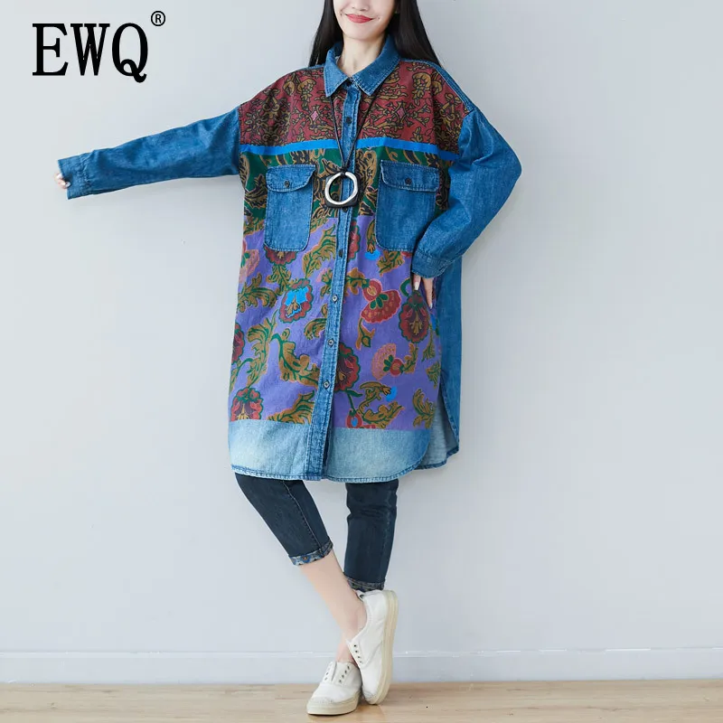 [EWQ] 2020 весенне осеннее Новое джинсовое лоскутное однобортное повседневное