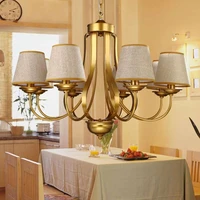 modern design chandelier gold iron lamp living room bedroom dining light flaxen fabric lampshade lighting fixture e14 110 240v