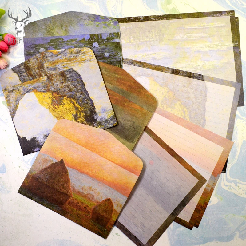 3 листа Письмо Бумага 6 шт Конверт набор канцелярские бумажные картины Monet Винтаж