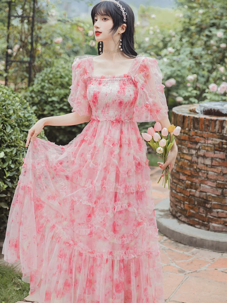 

Вечерние платья для женщин, летнее повседневное женское платье с воротником-лодочкой, длинное платье-трапеция с коротким рукавом и принтом,...