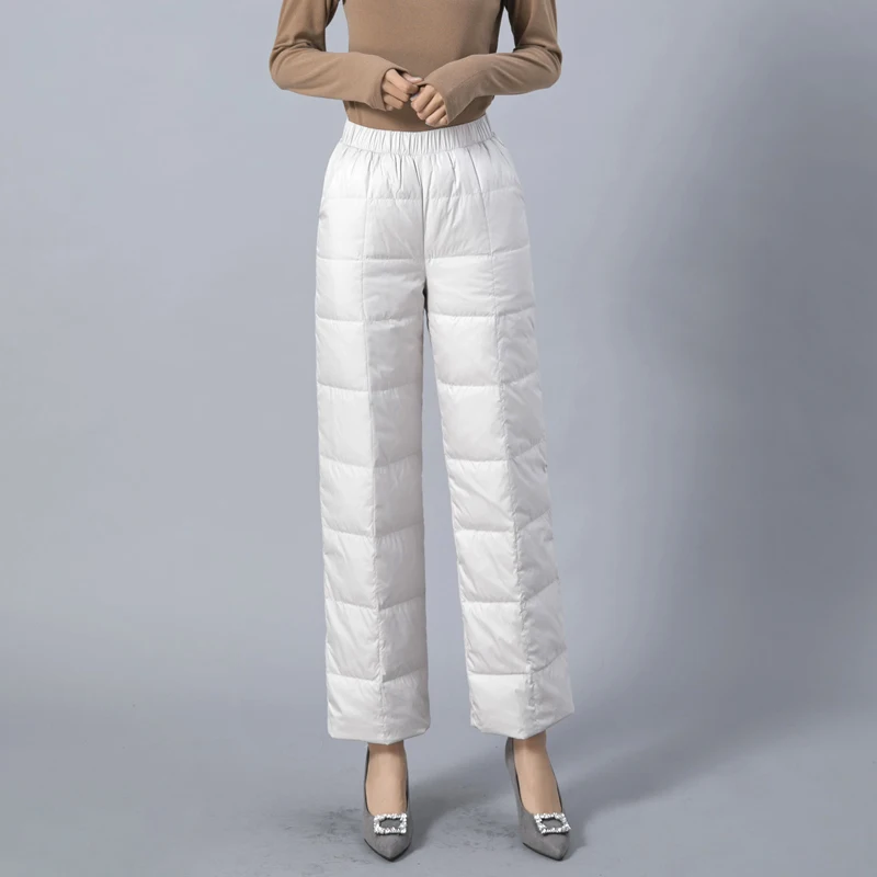 Winter New White Duck down Wide Leg down Trousers Women's High Waist Warm Thick Large Size Pants Casual All-match Loose Trousers