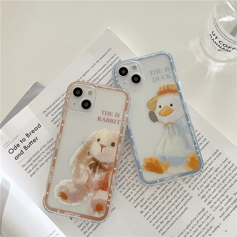 

Cute Cartoon Rabbit Pattern Transparent Soft Case for IPhone 13Promax 12Promax 12pro 13 11 11Promax xsmax xr x xs 7 8plus