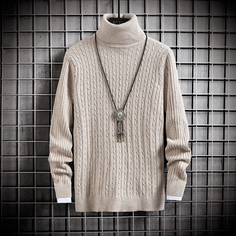 

Turtleneck Fleece Warm Sweater Men's 2021 New Autumn Winter Classic Knitwear Long-sleeved Korean Trend Pullover Men's Sweater