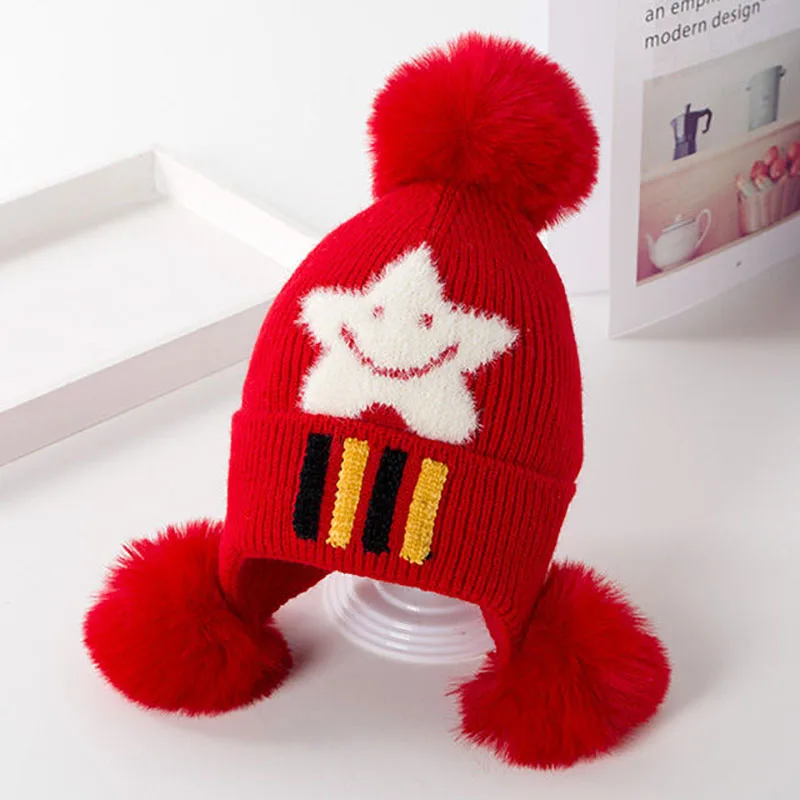 

New-Brand Fashion Cap Five-pointed Star Ear Protection Wool Hat Lovely Foreign Baby Hat Boys And Girls Knitted Hat
