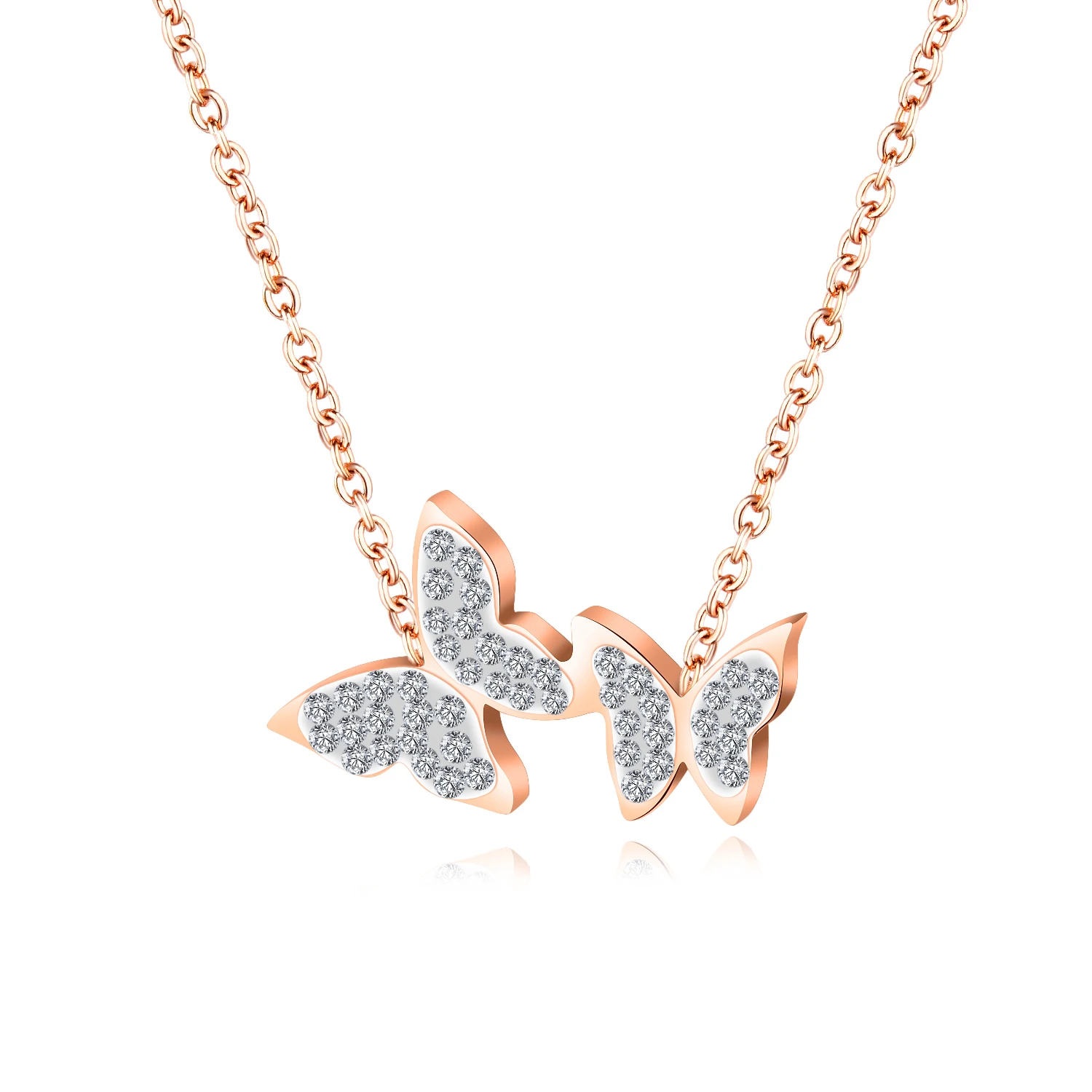 Ожерелье женское из нержавеющей стали под розовое золото с кристаллами и