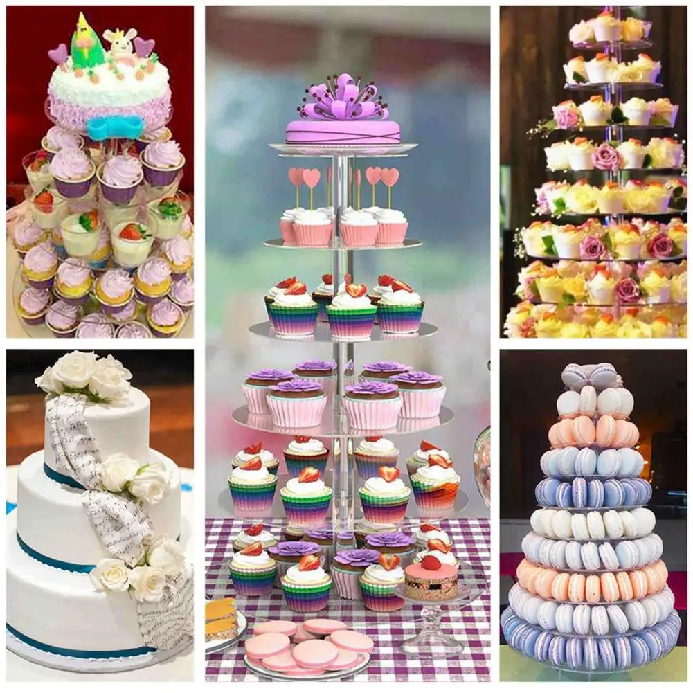 

New Arrival 3/4/5/6 Tier Cake Stand Transparent Glass Display Tray Rack Decoration Tool Disposable Glass Tray Birthday Supplies
