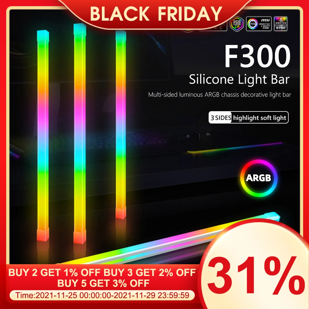 

COOLMOON F300/Y360 ARGB Rhythm Lights Square/Round Tube 5V ARGB PC Case 26 LED Light Bar 3PINx2+4PIN Computer Case Lamp Strips