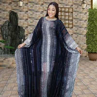 2021 autumn dresses for women african stripe print o neck batwing sleeve fashion long robe africaine femme maxi vestidos