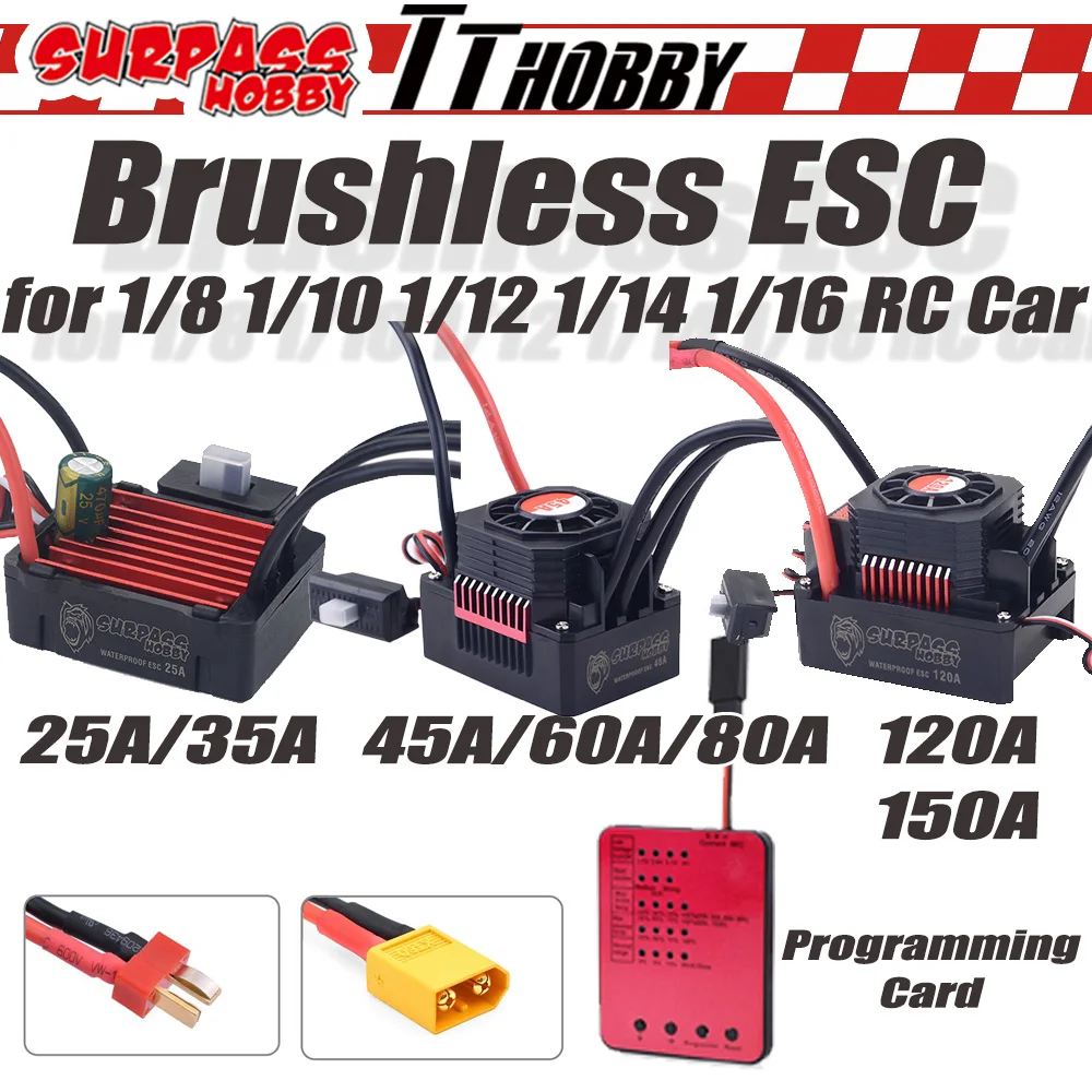 

TTHOBBY SURPASS Waterproof Brushless ESC 150A 120A 80A 60A 45A Programming Card for 1/8 1/10 1/12 1/14 1/16 RC Car Motor Truck