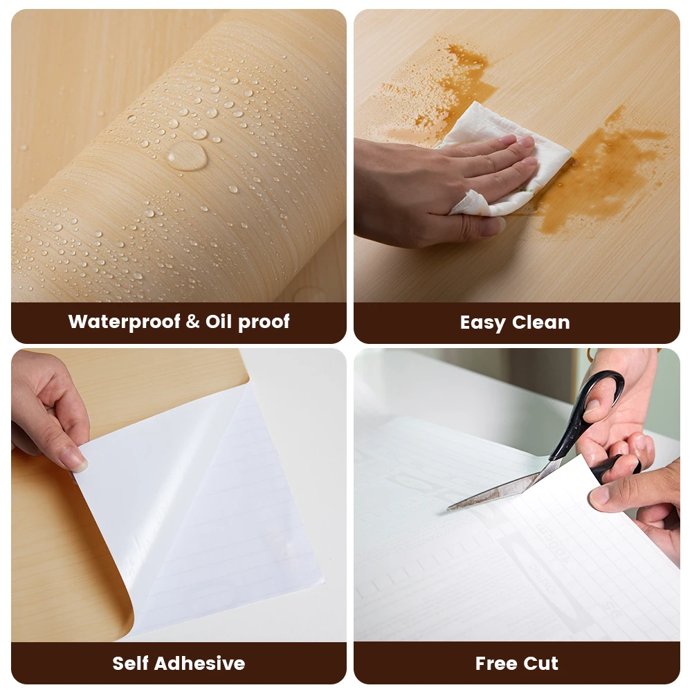 

1/2M Waterproof Wood Vinyl Wall Stickers Wallpaper Self Adhesive Paper Doors Cabinet Desktop Modern Furniture Decorative Sticker