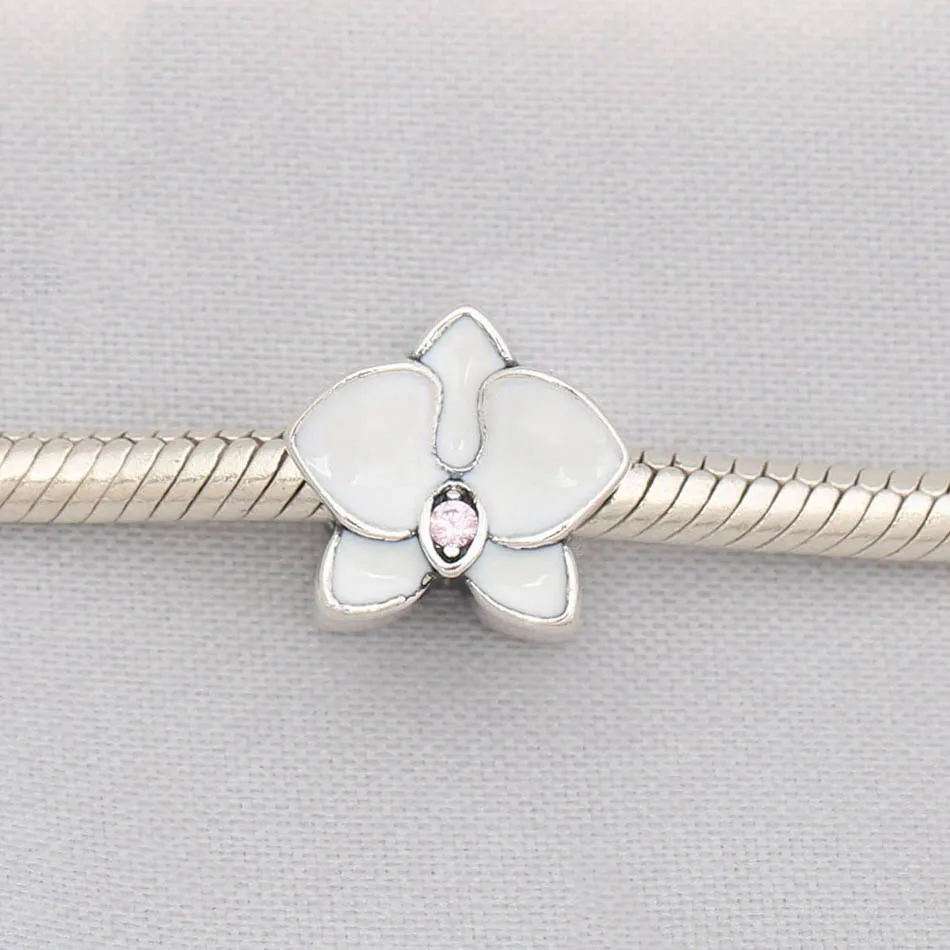 Женский браслет белая эмаль и Орхидея CZ бисер подарок для девушки Аутентичные