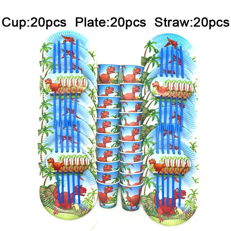 

20 People Kids Birthday Party Red Dinosaur Theme Party Sets Plates Cups Gift Bag Baby Shower Supplies Disposable Tableware Set