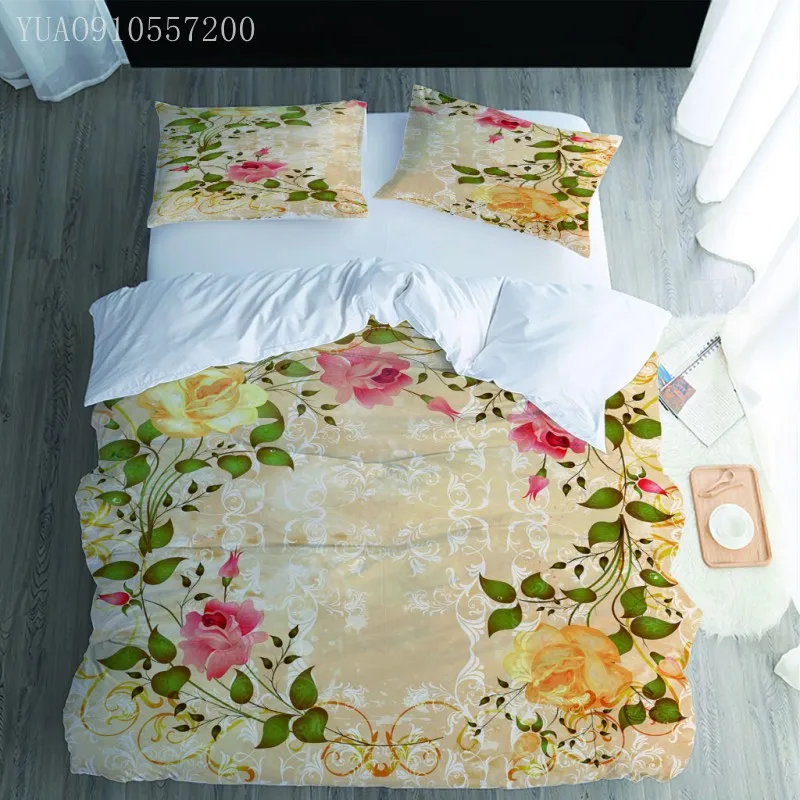 

Luxury Floral Bedding Set Floral Printed Duvet Cover With Pillowcase Quilt Covers Euro Size 2/3PCS Bedclothes Home Textile