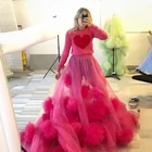 Красивая Тюлевая юбка с оборками в виде розово-красных шариков, женские юбки большого размера 2020, длинная Тюлевая юбка для девочек, вечерняя юбка на заказ