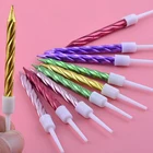 10 шт.компл., цветные свечи на день рождения с подставкой, свечи для торта, товары для вечеринки, украшения для свадебной вечеринки