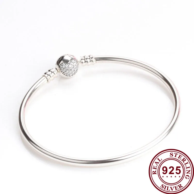 

100% 925 брелок Silver Pan Bracelet Silver Round With Heart Crystal Cz Pan Bracelet Fit European Charm Bracelets Women Jewelry